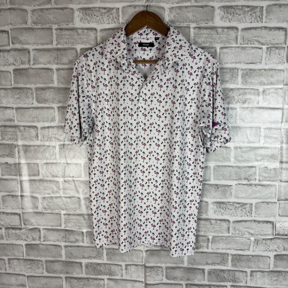 BREEZY Golf Flamingo & Summer Vibes AOP Performance Golf Polo Mens Small Stretch - Picture 2 of 7